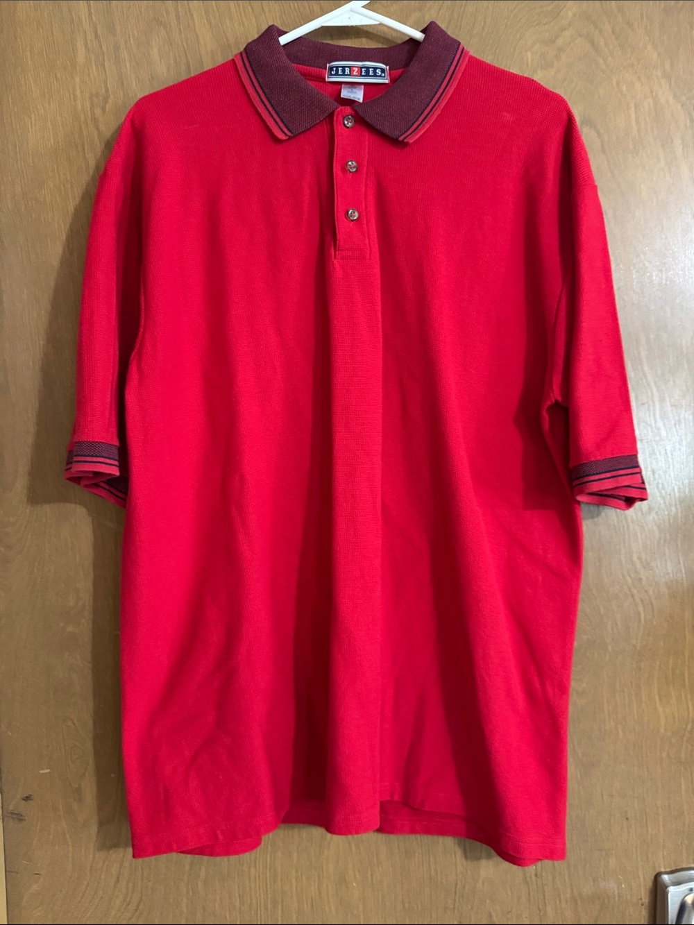 Jerzees Red Polo with Burgundy Contrast Collar